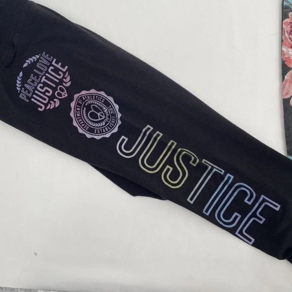Lot of 2 Justice Full Length Leggings Floral Spellout Leg Girls XL 16/18
